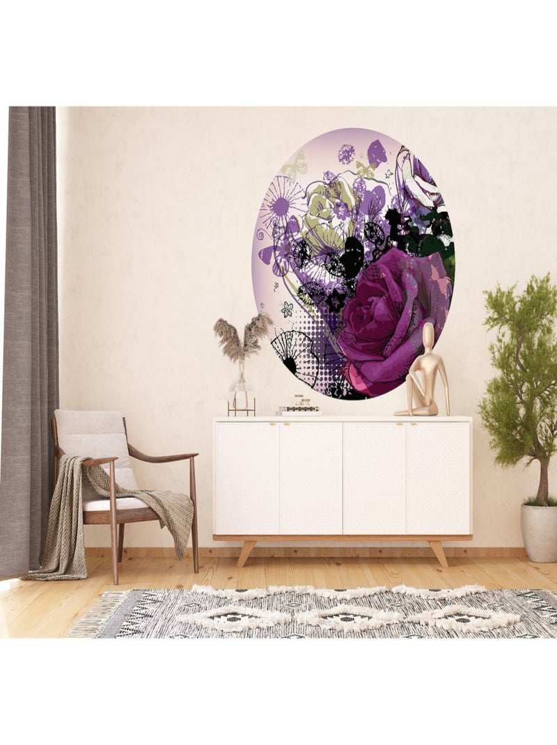 Papier peint intissé auto-adhésif rond  Thème Flower Collage - 140 x 140 cm Multicolore - Kiabi