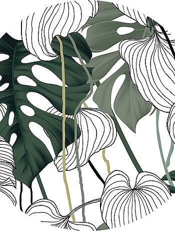 Papier peint intissé auto-adhésif rond Thème grandes feuilles - 70 x 70 cm