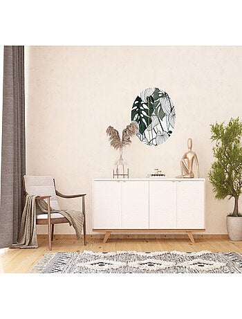 Papier peint intissé auto-adhésif rond Thème grandes feuilles - 70 x 70 cm