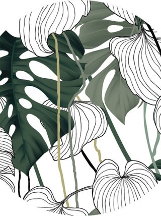 Papier peint intissé auto-adhésif rond  Thème grandes feuilles - 70 x 70 cm