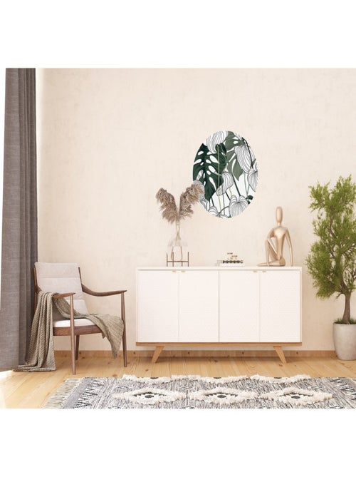 Papier peint intissé auto-adhésif rond  Thème grandes feuilles - 70 x 70 cm - Kiabi