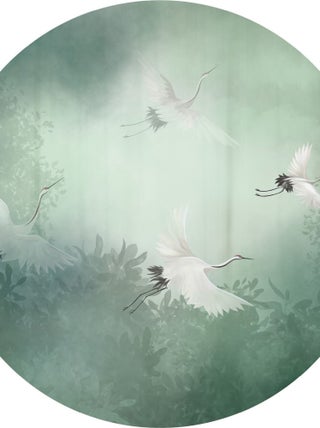 Papier peint intissé auto-adhésif rond Thème Grues qui volent - 140 x 140 cm