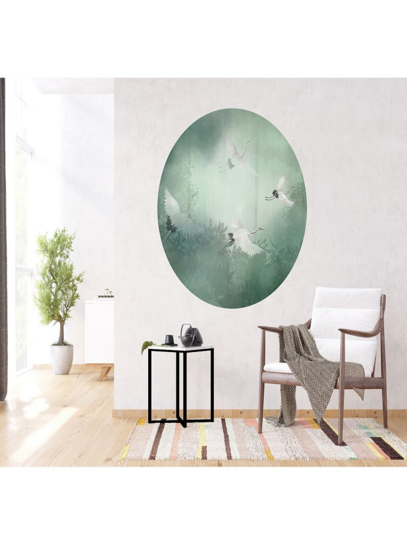 Papier peint intissé auto-adhésif rond Thème Grues qui volent - 140 x 140 cm Multicolore - Kiabi