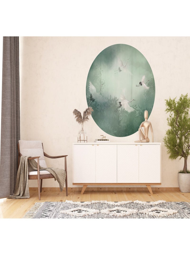 Papier peint intissé auto-adhésif rond Thème Grues qui volent - 140 x 140 cm Multicolore - Kiabi