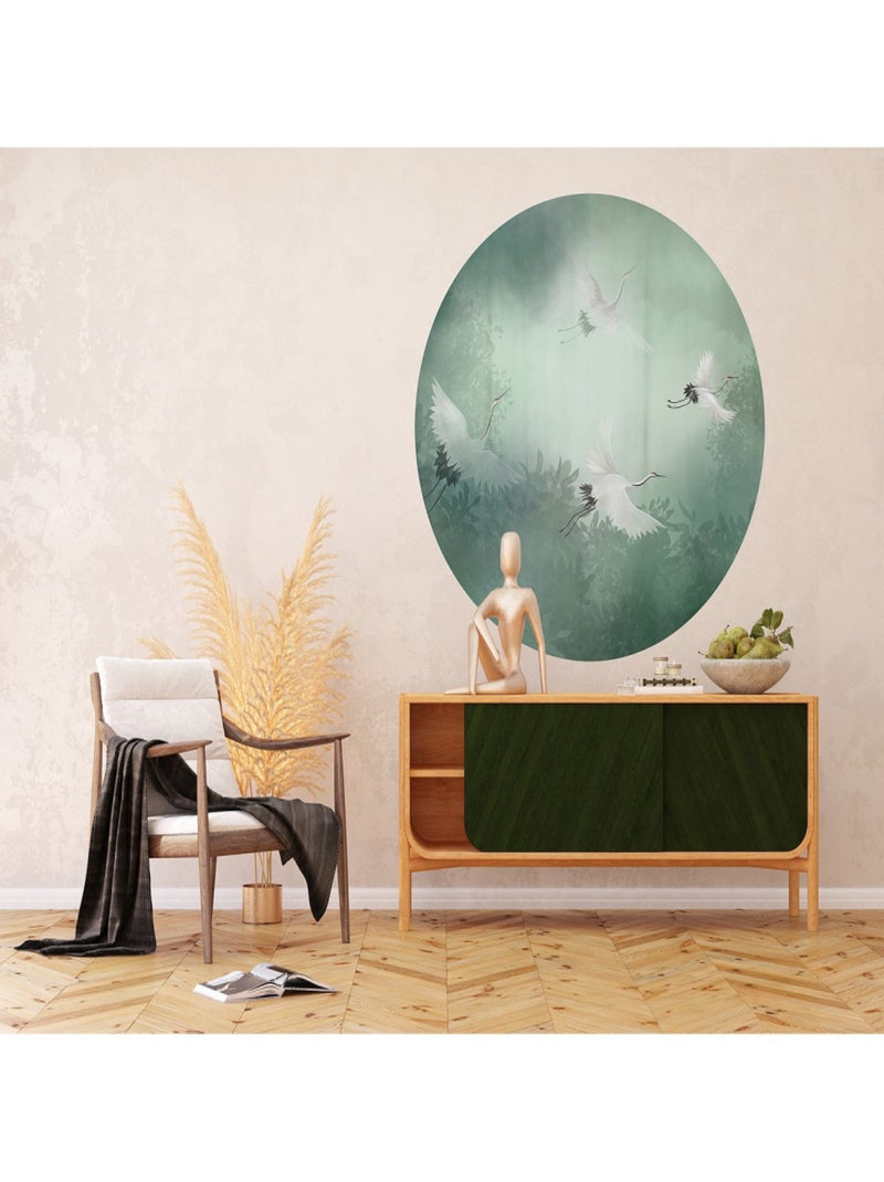 Papier peint intissé auto-adhésif rond Thème Grues qui volent - 140 x 140 cm Multicolore - Kiabi