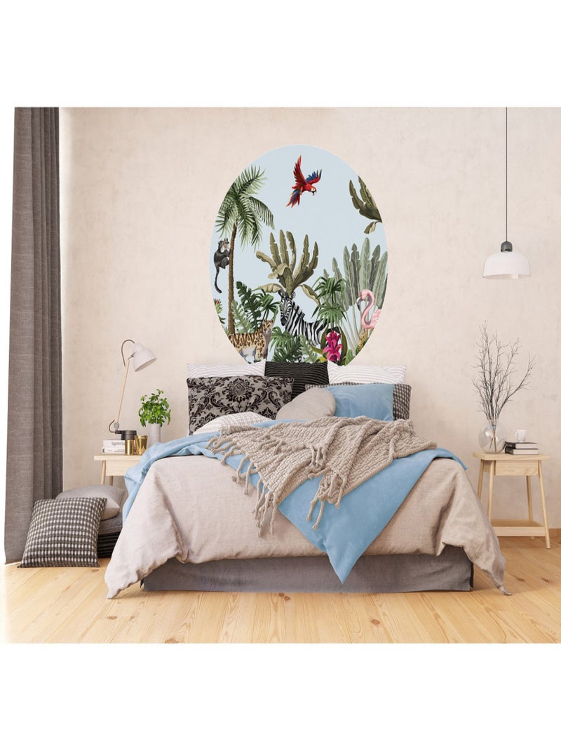 Papier peint intissé auto-adhésif rond  Thème Jungle et perroquets multicolores - 140 x 140 cm Multicolore - Kiabi