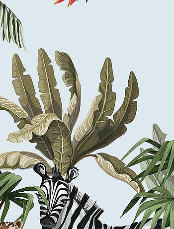 Papier peint intissé auto-adhésif rond Thème Jungle et perroquets multicolores - 70 x 70 cm