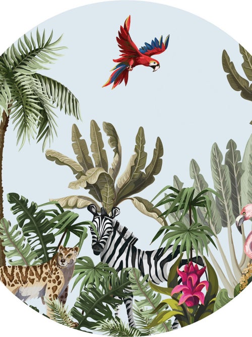 Papier peint intissé auto-adhésif rond  Thème Jungle et perroquets multicolores - 70 x 70 cm - Kiabi