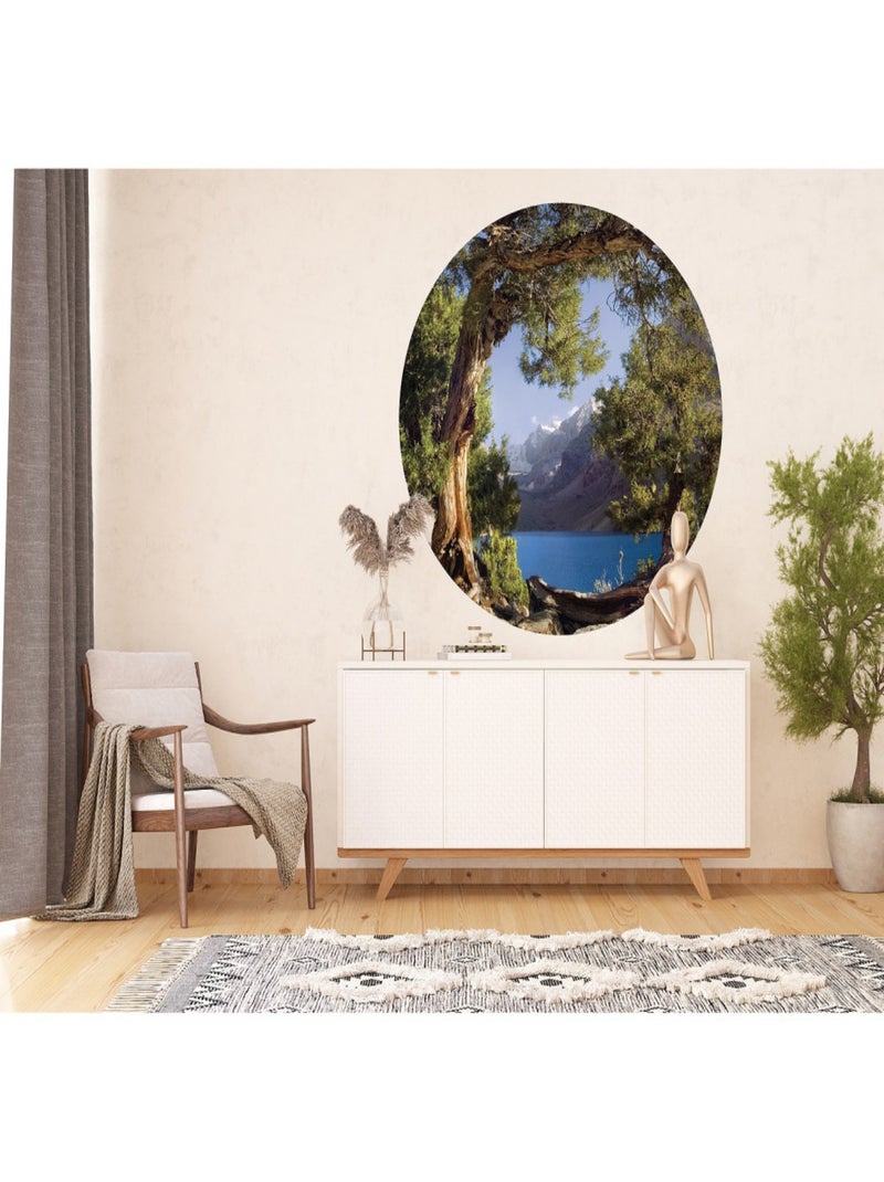 Papier peint intissé auto-adhésif rond  Thème Lake View - 140 x 140 cm Multicolore - Kiabi