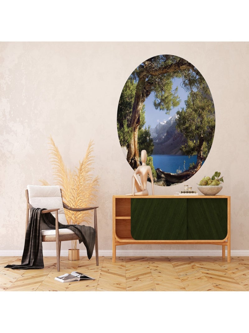 Papier peint intissé auto-adhésif rond  Thème Lake View - 140 x 140 cm Multicolore - Kiabi