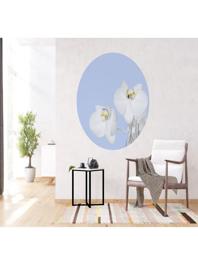 Papier peint intissé auto-adhésif rond  Thème Orchidée en Bleu - 140 x 140 cm Multicolore - Kiabi