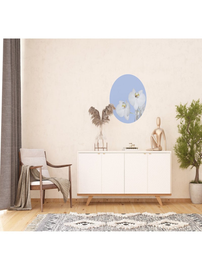 Papier peint intissé auto-adhésif rond  Thème Orchidée sur du bleu - 70 x 70 cm Multicolore - Kiabi