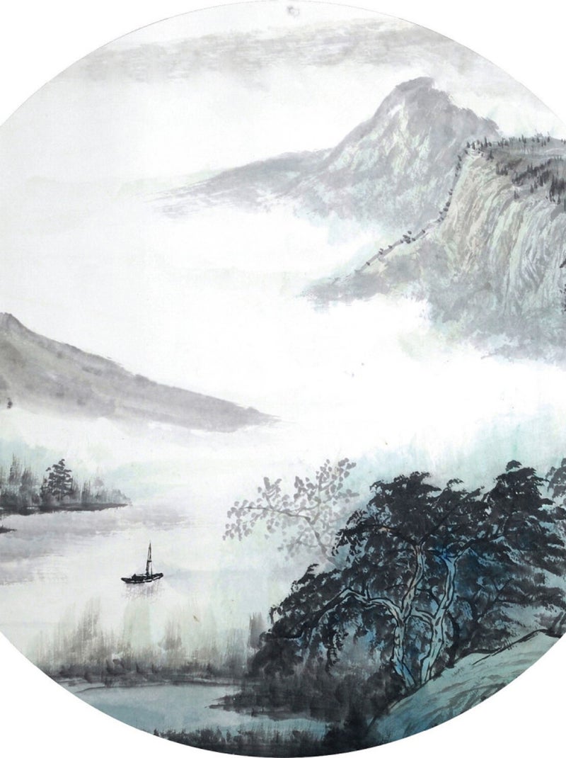 Papier peint intissé auto-adhésif rond  Thème Oriental Watercolor - 140 x 140 cm Multicolore - Kiabi