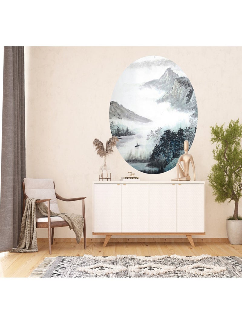 Papier peint intissé auto-adhésif rond  Thème Oriental Watercolor - 140 x 140 cm Multicolore - Kiabi