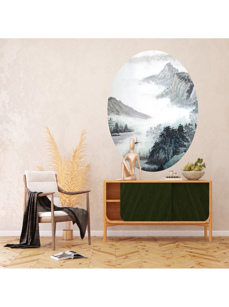 Papier peint intissé auto-adhésif rond  Thème Oriental Watercolor - 140 x 140 cm Multicolore - Kiabi