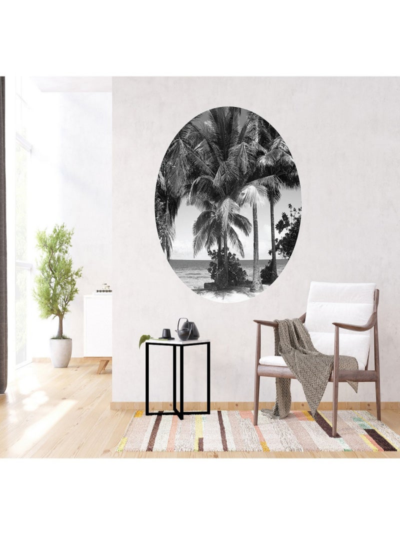 Papier peint intissé auto-adhésif rond  Thème Palmiers monochromes - 140 x 140 cm Multicolore - Kiabi