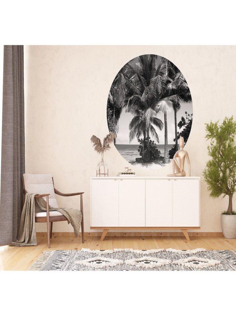 Papier peint intissé auto-adhésif rond  Thème Palmiers monochromes - 140 x 140 cm Multicolore - Kiabi