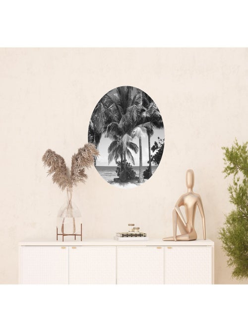 Papier peint intissé auto-adhésif rond  Thème Palmiers monochromes - 70 x 70 cm - Kiabi