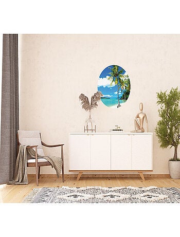 Papier peint intissé auto-adhésif rond Thème Palmiers sur la plage - 70 x 70 cm