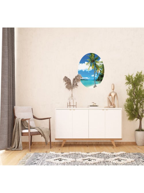 Papier peint intissé auto-adhésif rond  Thème Palmiers sur la plage - 70 x 70 cm - Kiabi