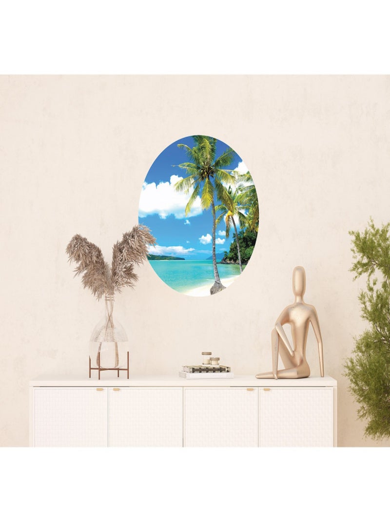 Papier peint intissé auto-adhésif rond  Thème Palmiers sur la plage - 70 x 70 cm Multicolore - Kiabi
