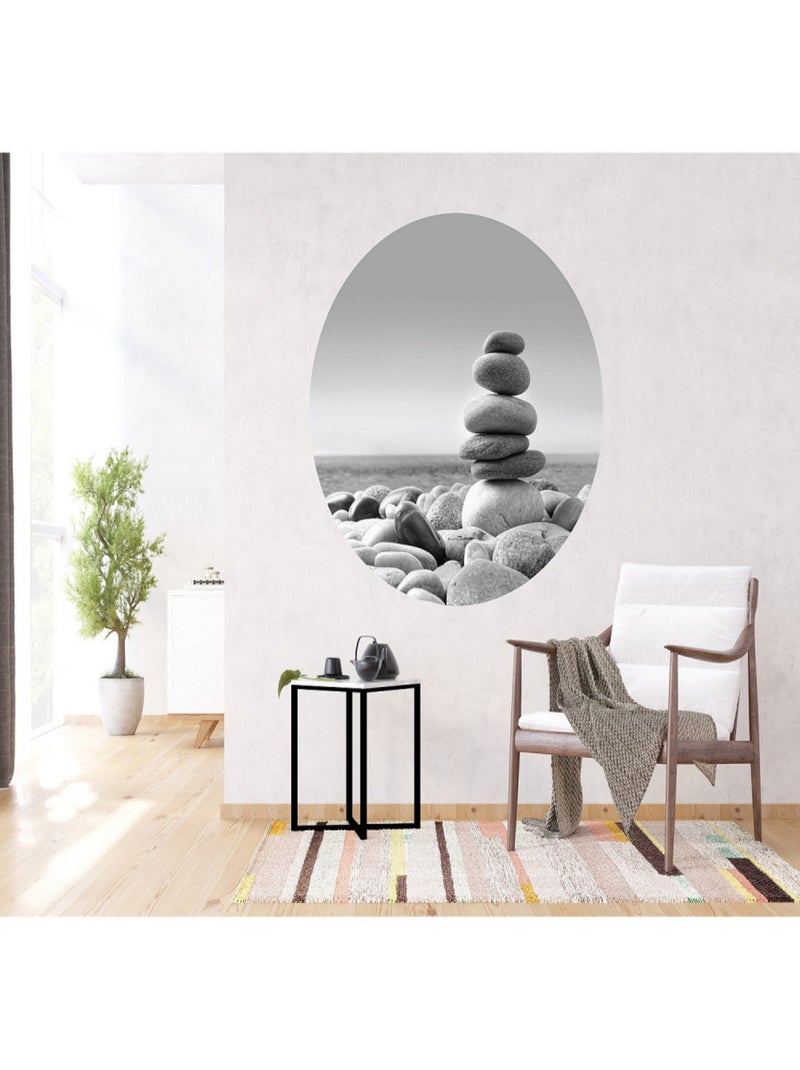 Papier peint intissé auto-adhésif rond  Thème Pyramide de pierres Zen - 140 x 140 cm Multicolore - Kiabi