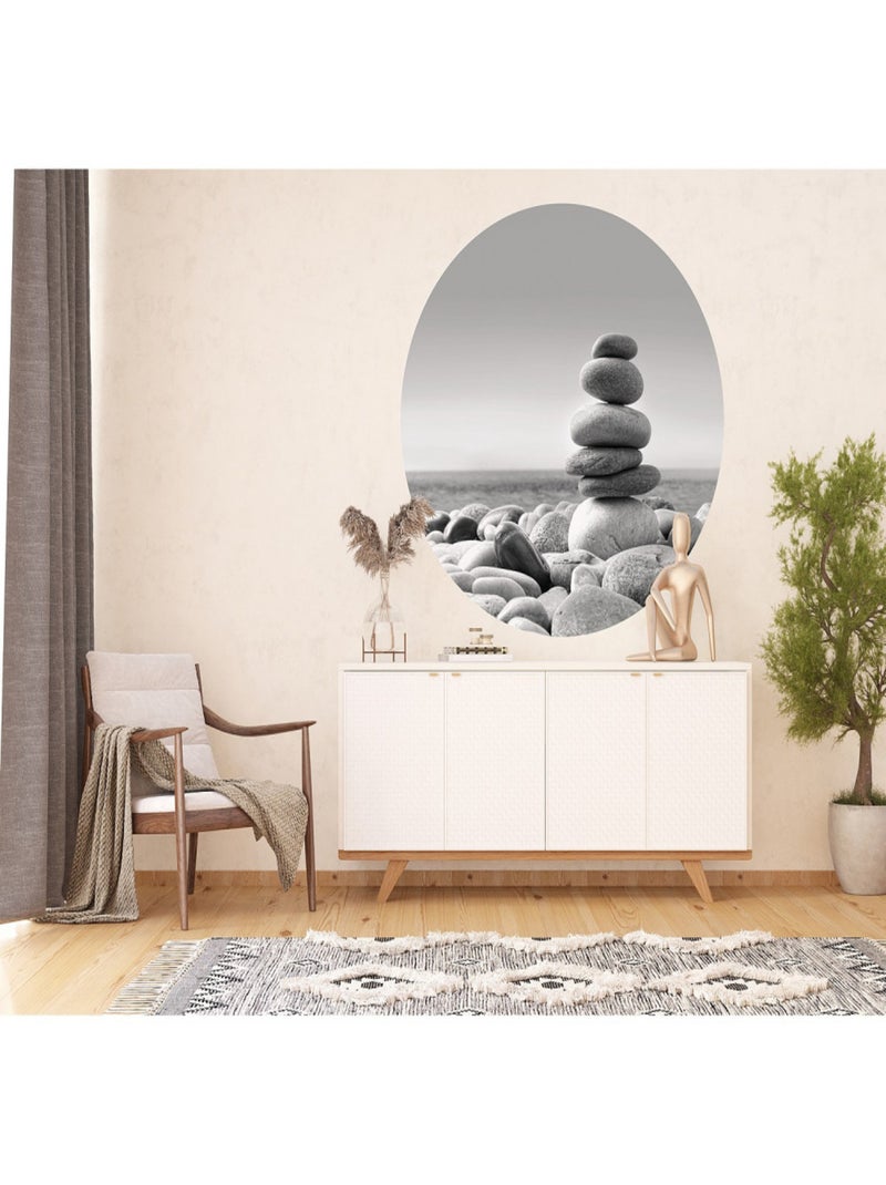 Papier peint intissé auto-adhésif rond  Thème Pyramide de pierres Zen - 140 x 140 cm Multicolore - Kiabi