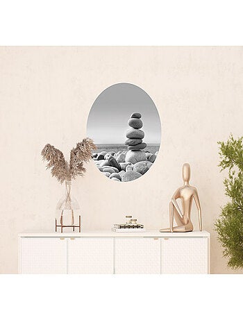 Papier peint intissé auto-adhésif rond Thème Pyramide de pierres Zen - 70 x 70 cm