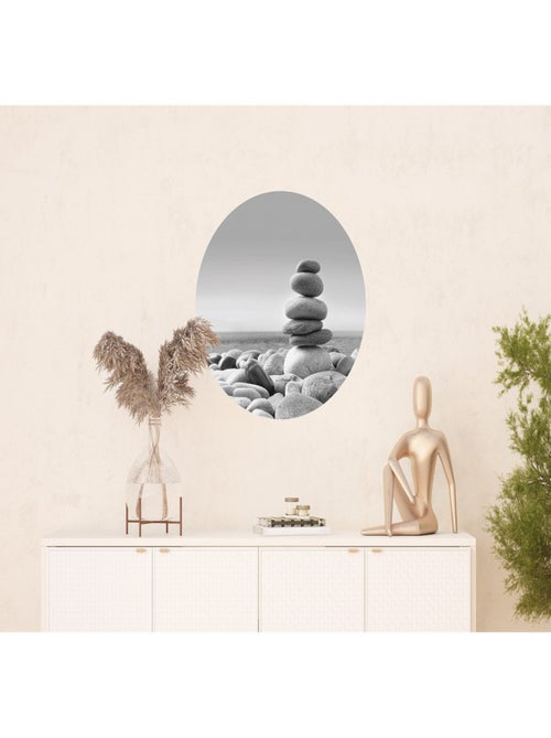 Papier peint intissé auto-adhésif rond  Thème Pyramide de pierres Zen - 70 x 70 cm - Kiabi