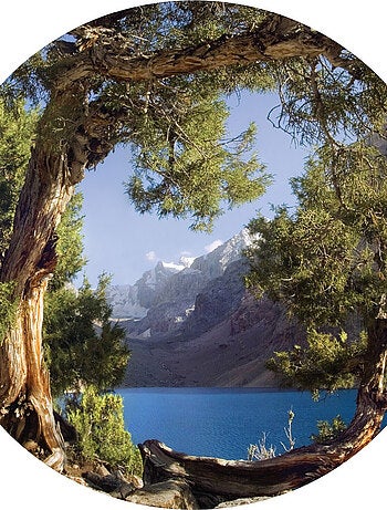 Papier peint intissé auto-adhésif rond Thème vue sur le lac - 70 x 70 cm