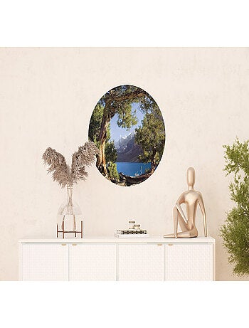 Papier peint intissé auto-adhésif rond Thème vue sur le lac - 70 x 70 cm