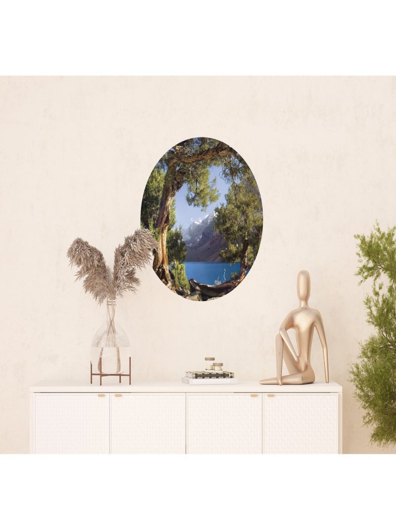 Papier peint intissé auto-adhésif rond  Thème vue sur le lac - 70 x 70 cm Multicolore - Kiabi