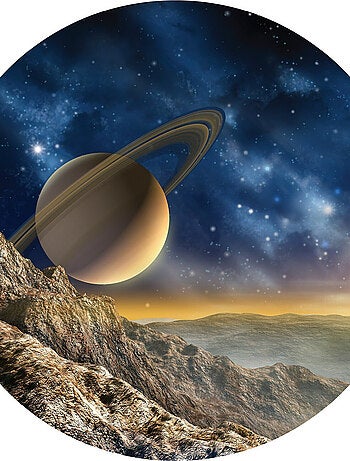 Papier peint intissé auto-adhésif rond Thème vue sur saturne - 70 x 70 cm