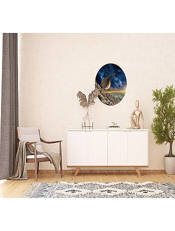 Papier peint intissé auto-adhésif rond Thème vue sur saturne - 70 x 70 cm