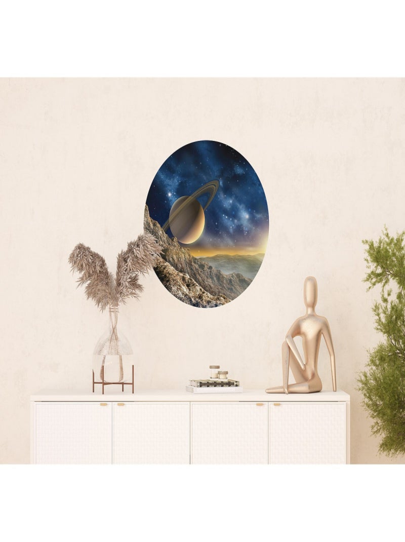 Papier peint intissé auto-adhésif rond  Thème vue sur saturne - 70 x 70 cm Multicolore - Kiabi