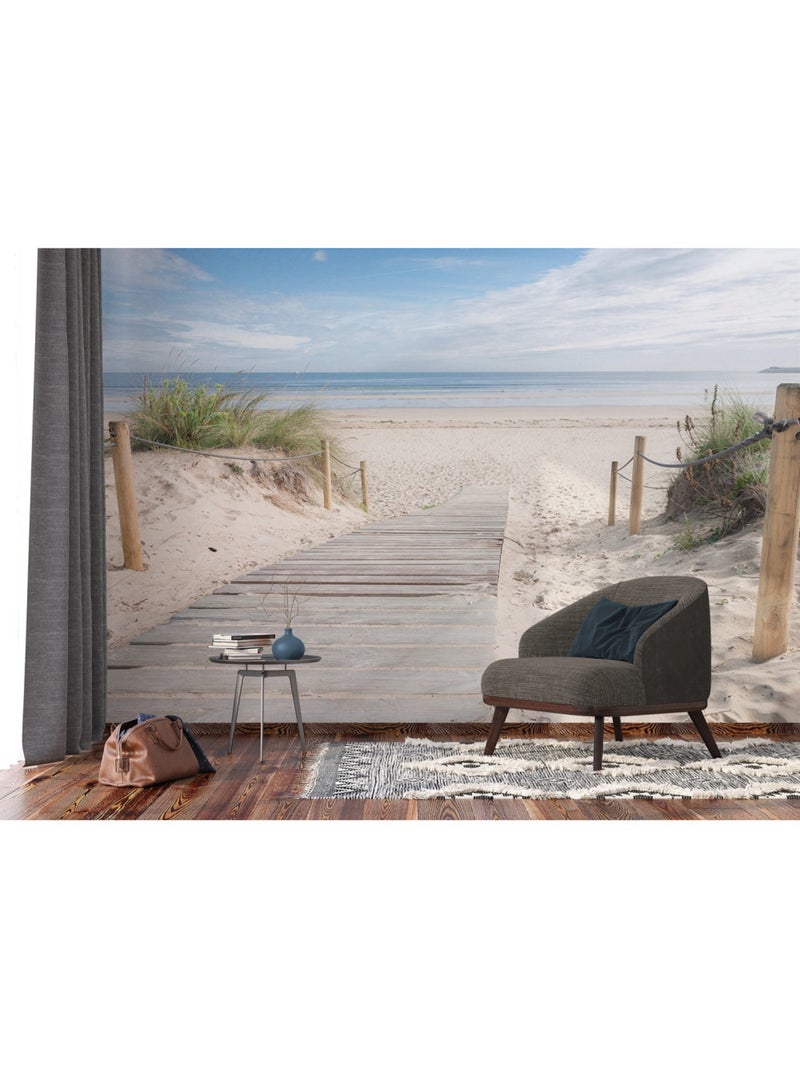 Papier peint intissé chemin de plage ensoleillée 375 x 270 cm Bleu - Kiabi