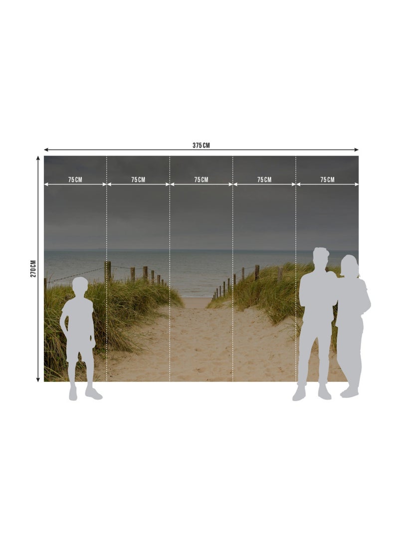 Papier peint intissé chemin vers la plage ciel gris 375 x 270 cm Gris - Kiabi