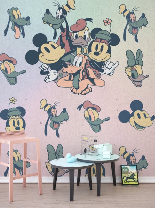 Papier Peint intissé Disney Mickey Mouse et ses amis vintage 300 cm x 280 cm - Kiabi