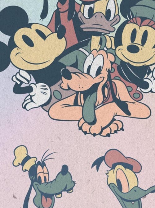 Papier Peint intissé Disney Mickey Mouse et ses amis vintage 300 cm x 280 cm - Kiabi