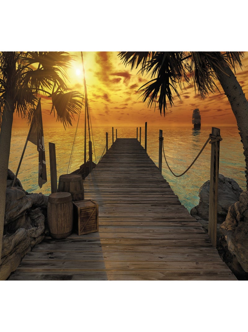 Papier Peint intissé  Ile aux Trésors et bateau pirate - 368 x 254 cm Multicolore - Kiabi