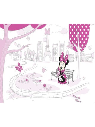 Papier Peint intissé panoramique Minnie à Paris assise sur un banc Disney 400X250CM