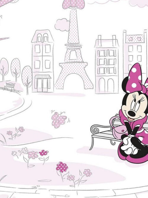 Papier Peint intissé panoramique Minnie à Paris assise sur un banc Disney 400X250CM - Kiabi