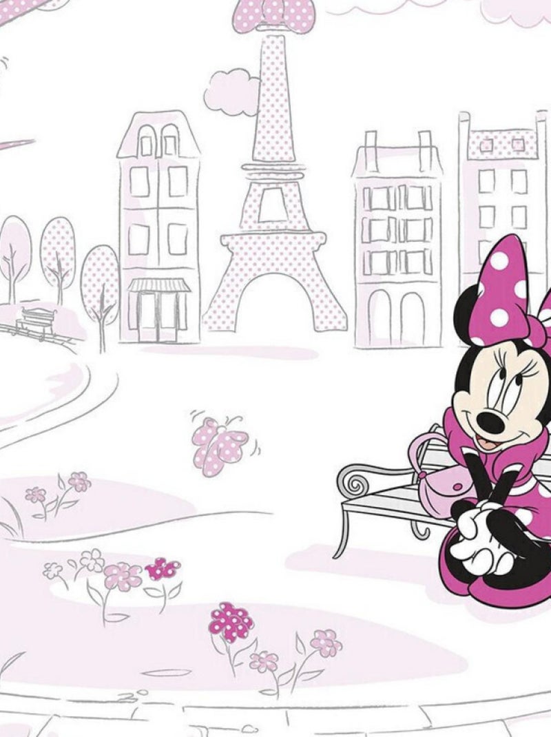 Papier Peint intissé panoramique Minnie à Paris assise sur un banc Disney 400X250CM Multicolore - Kiabi