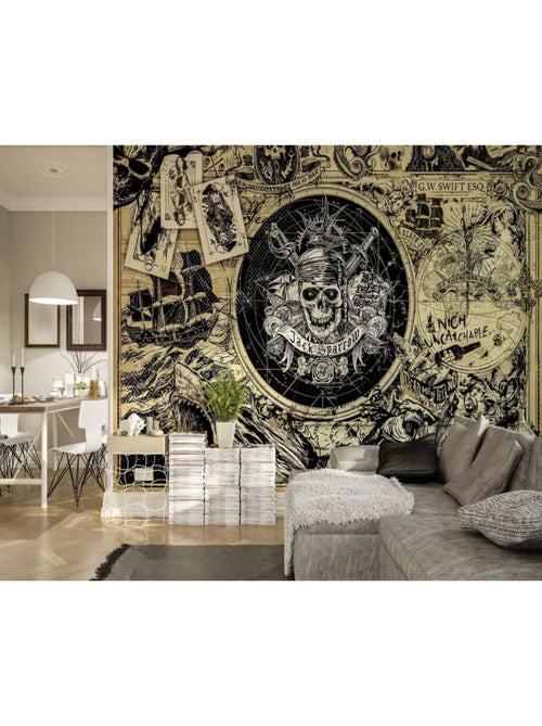 Papier Peint intissé panoramique Pirate des Carïbes 5 fond sépia Disney 400X250CM - Kiabi