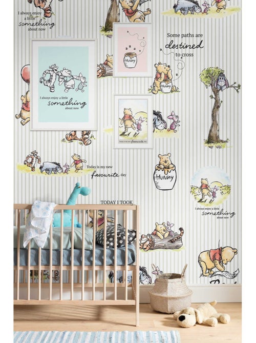 Papier peint intissé Winnie L'ourson sur rayures Disney 200 X 280 CM - Kiabi