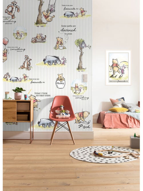 Papier peint intissé Winnie L'ourson sur rayures Disney 200 X 280 CM - Kiabi