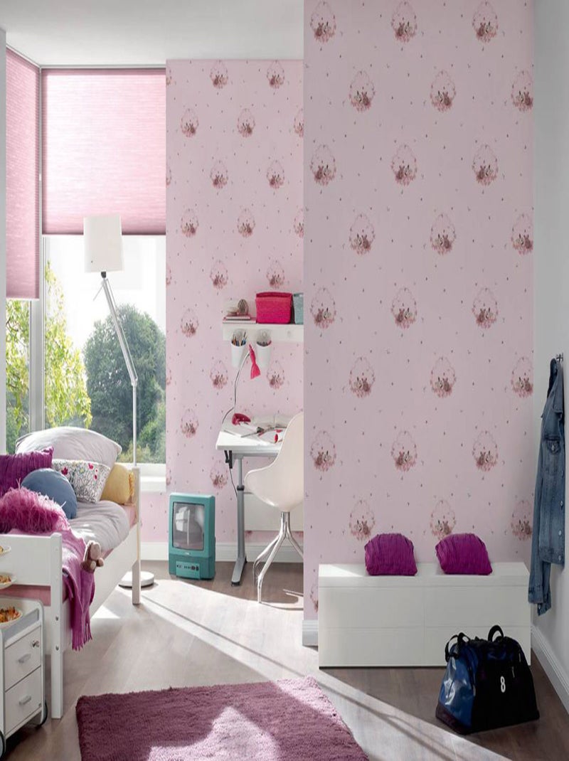 Papier Peint "Lapin et Chaton" Rose - Kiabi