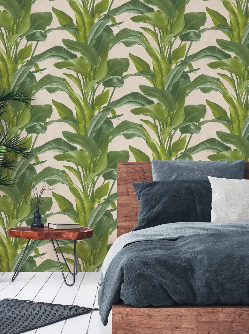 Papier peint motifs feuillages Vert - Kiabi
