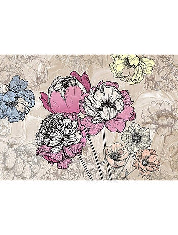 Papier peint mural intisse Pivoines au crayon 360x270 cm