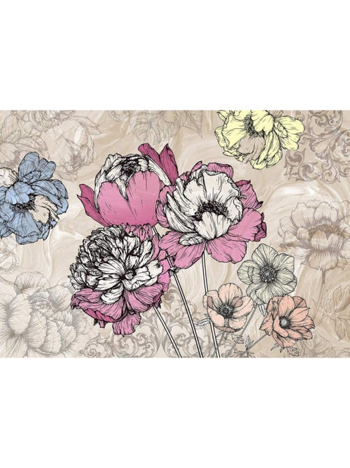 Papier peint mural intisse Pivoines au crayon 360x270 cm - Kiabi
